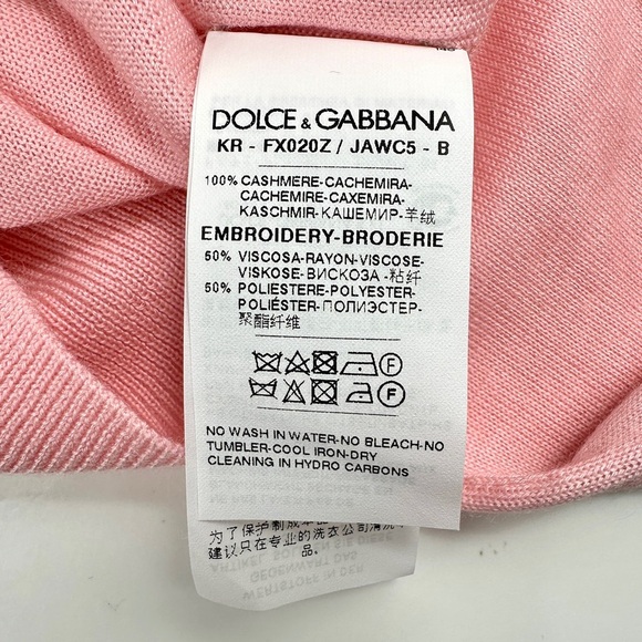 Dolce & Gabbana Pink Floral Embroidered 100% Cashmere Sweater | IT 42 M/L - Picture 10 of 13